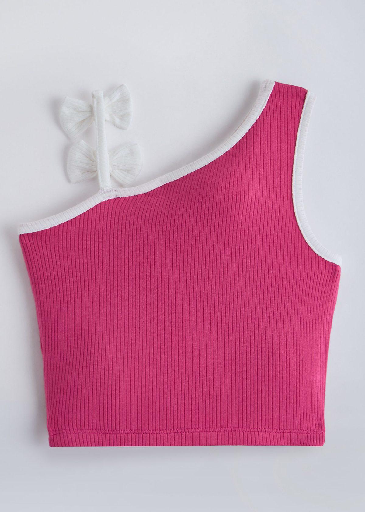 Asymmetrical Neckline Ribbed Top — view 3