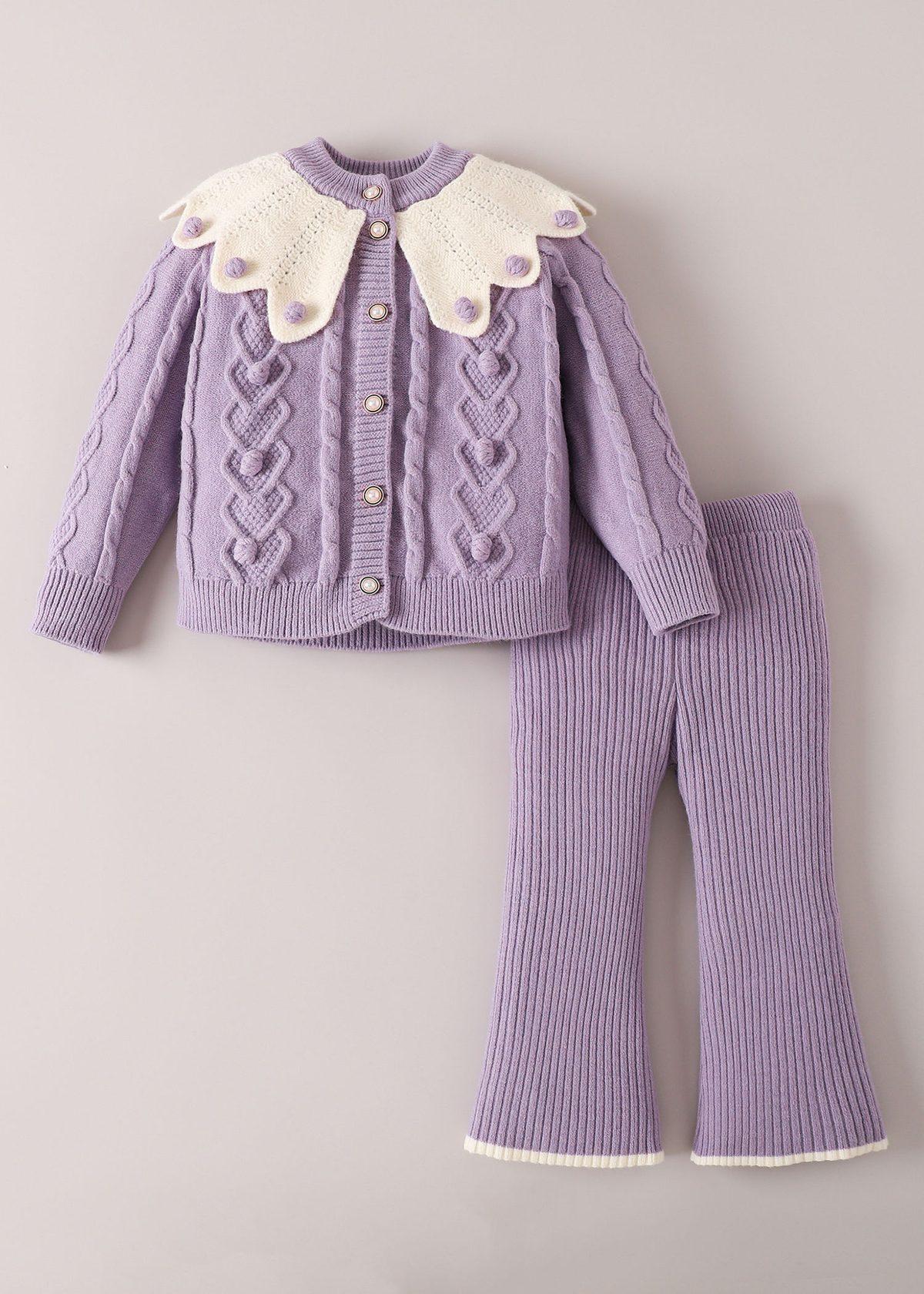 2-Pc Cable Knit Pants Set