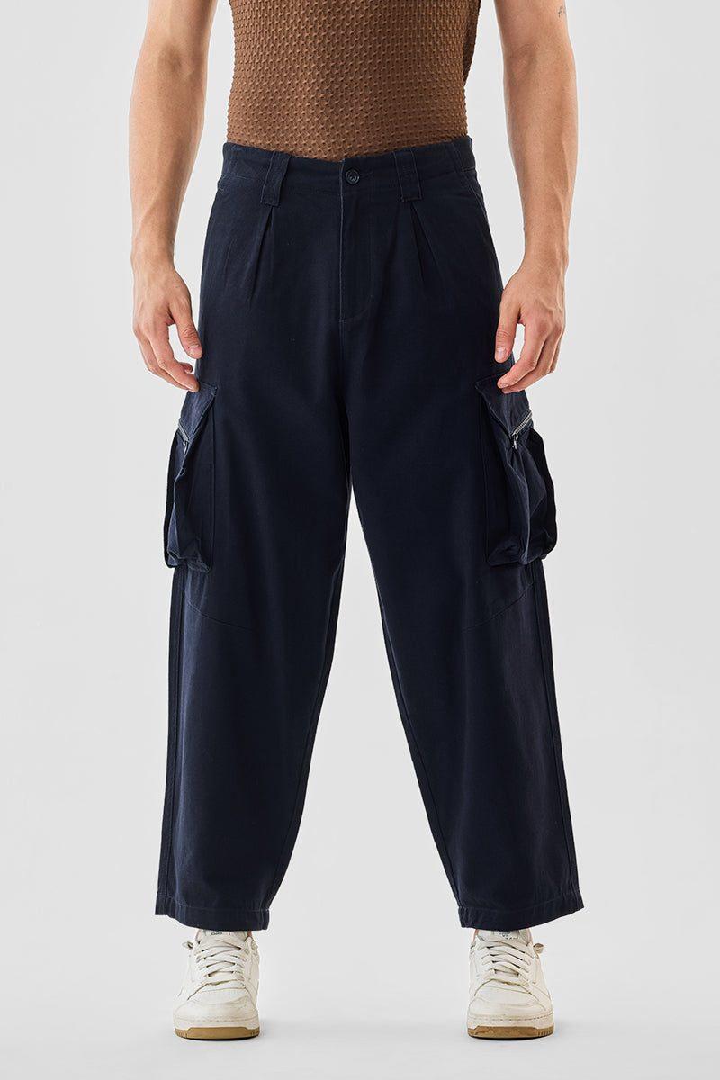 Straight Fit Cargo Pants - Navy — view 3