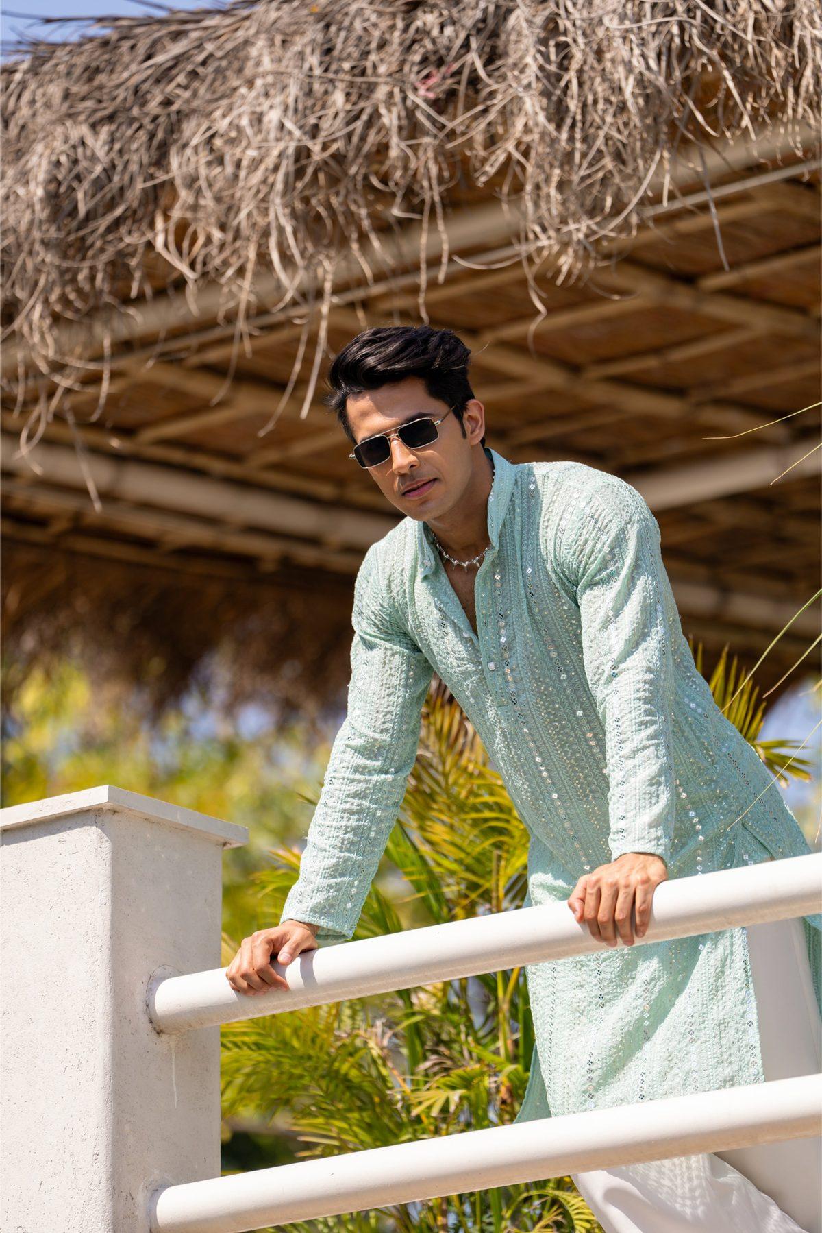 Sea Green Sequin Embroidered Kurta — view 3