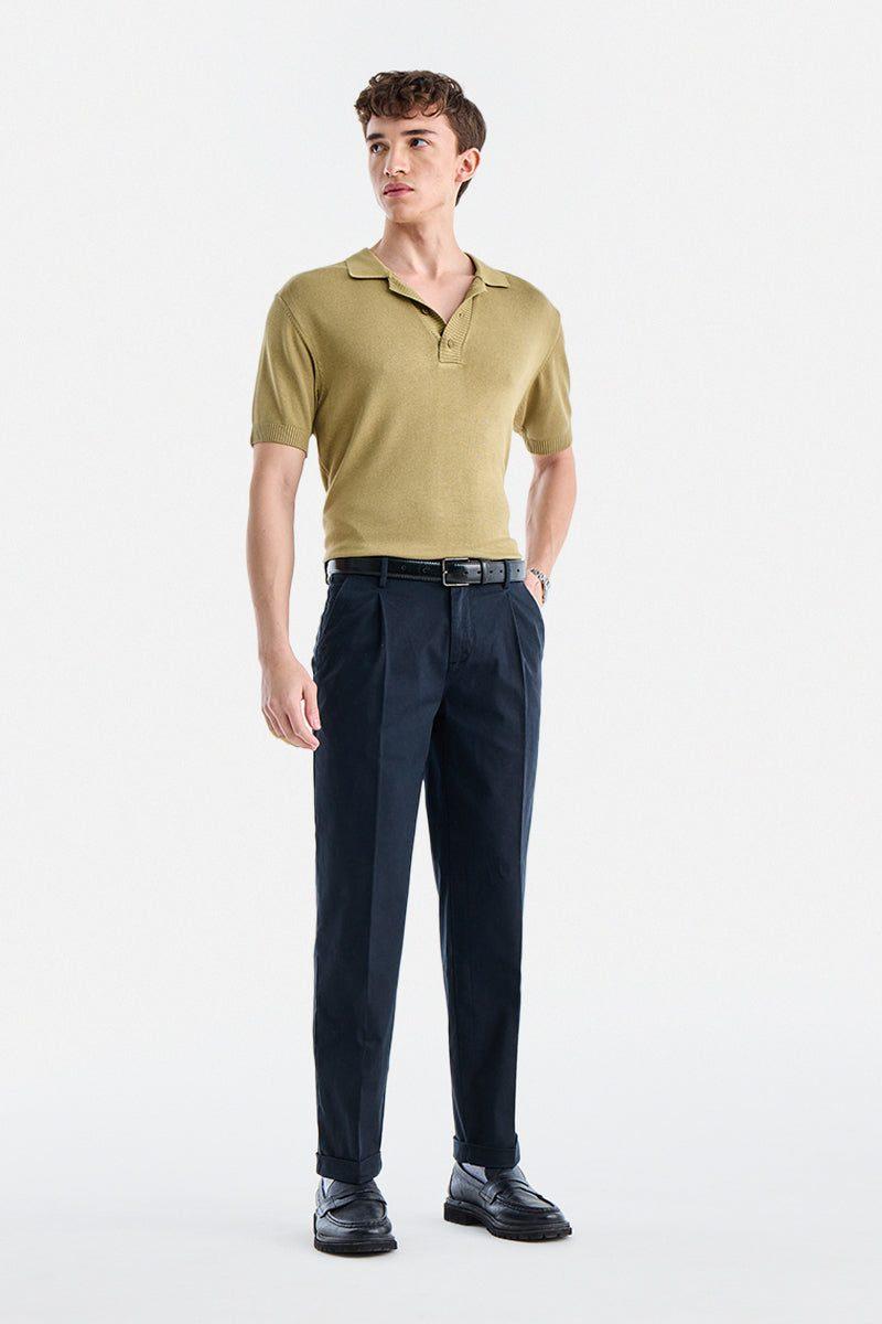 Navy Pleated Chinos — view 3