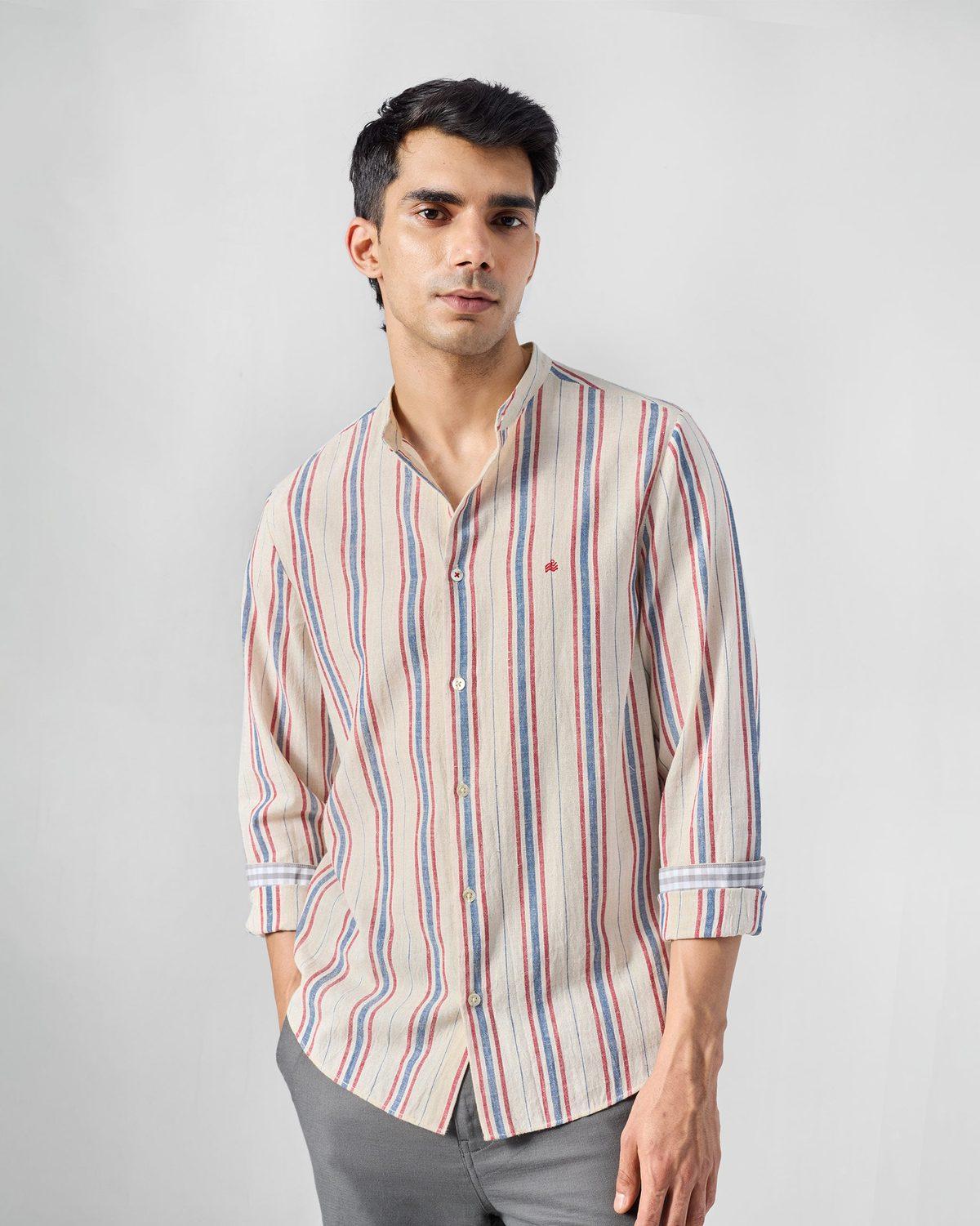 Nawab Shirt - Ivory Red Striped