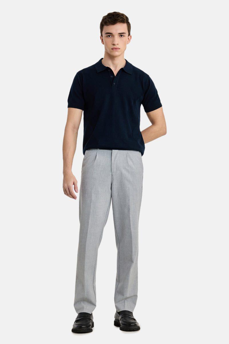 Textured Pleated Trousers - Grey — view 3