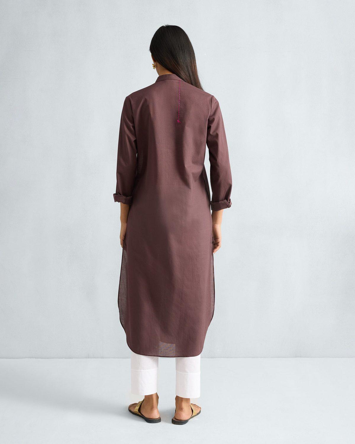 Basic Long Kurta - Chocolate Plum — view 3