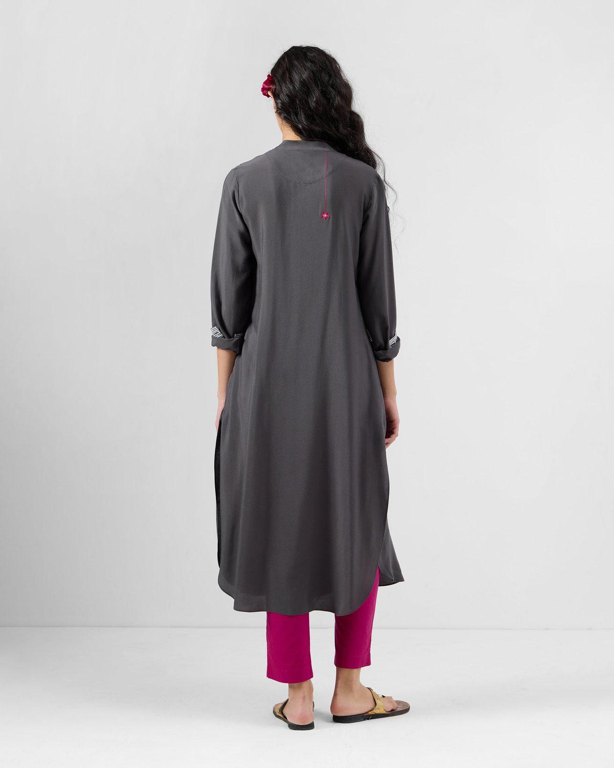 Basic Long Kurta - Silk Blend — view 3