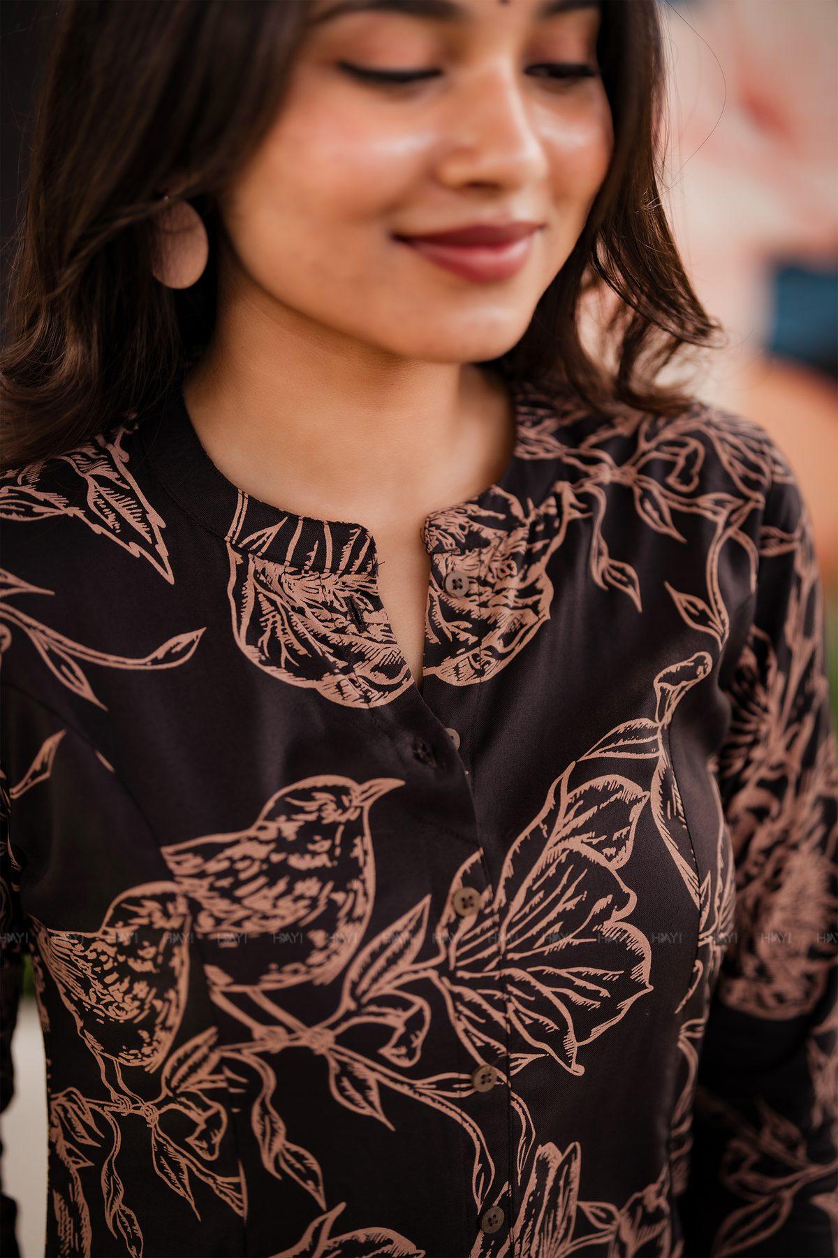 Cocoa Bloom Viscose Printed Kurta — view 3