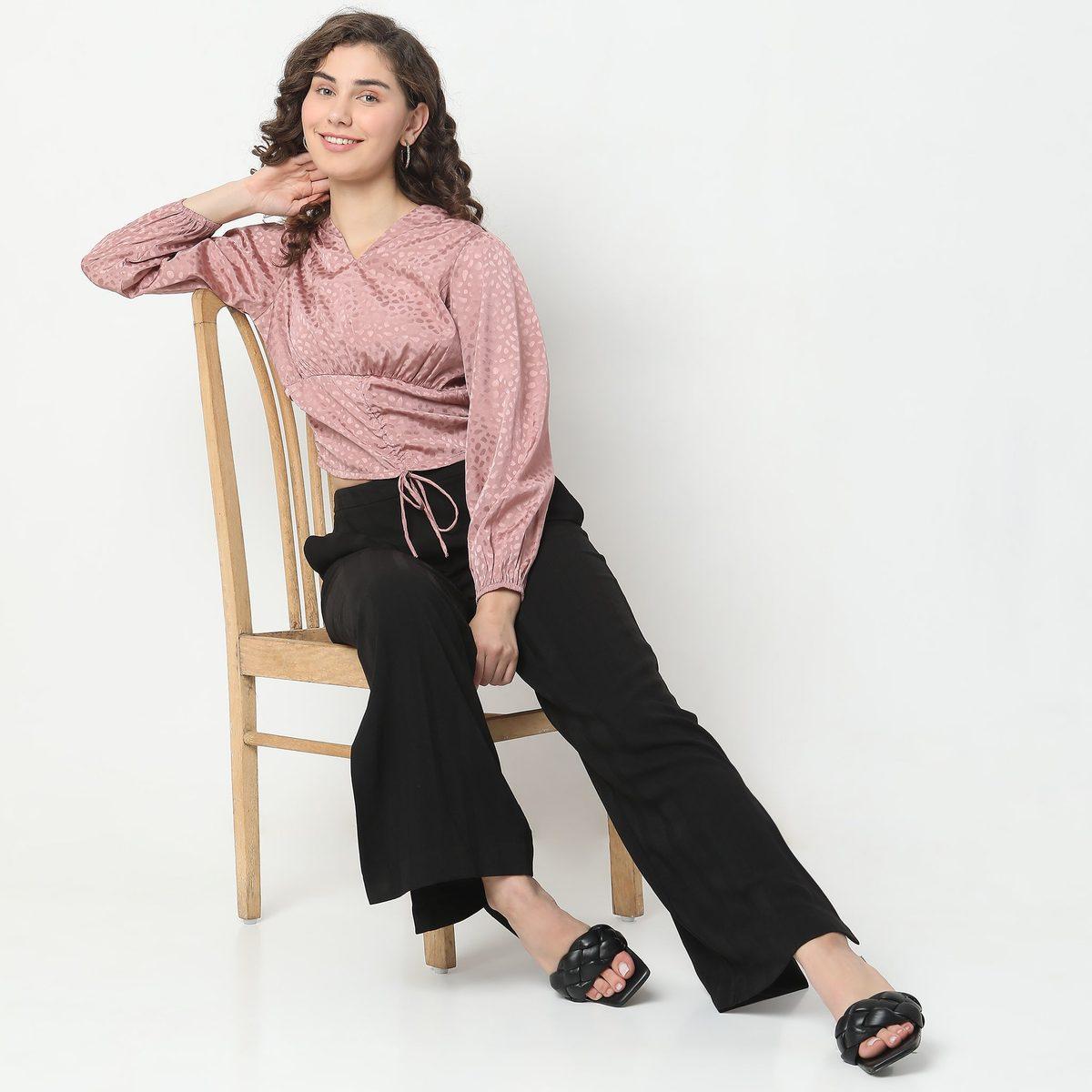 Slim Fit Jacquard Top - Pink