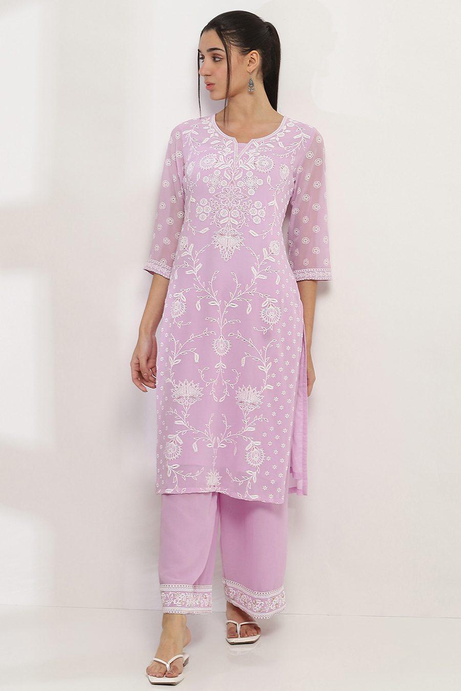 Lavender Solid Straight Palazzos