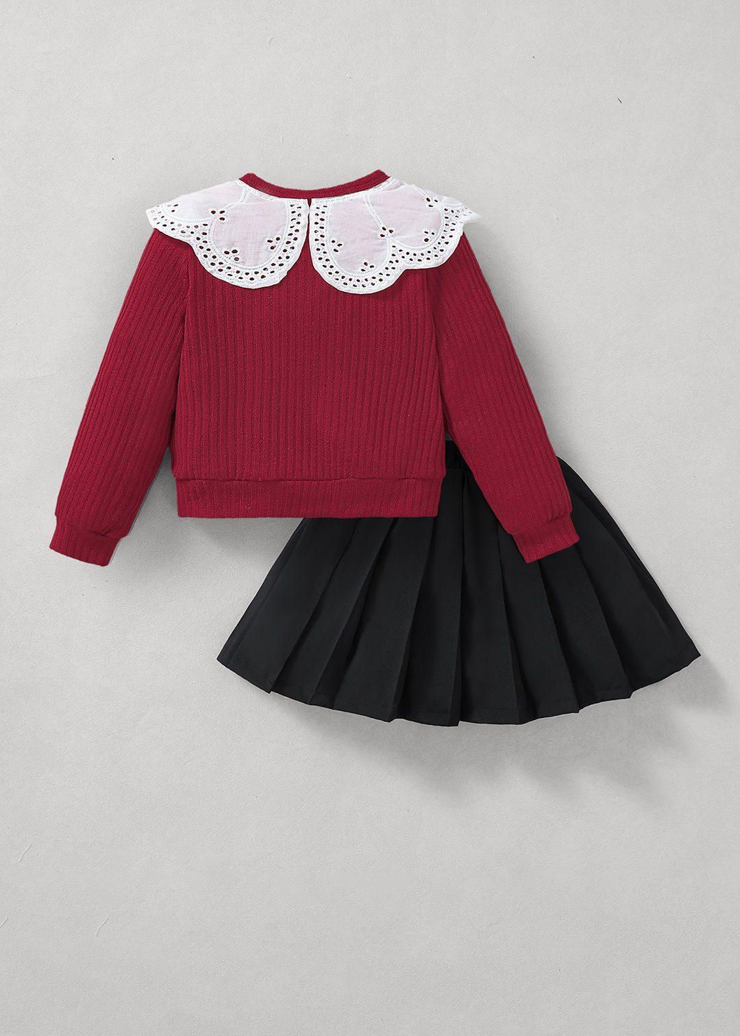 Collared Bow Applique Blouse & Pleated Skirt — view 3