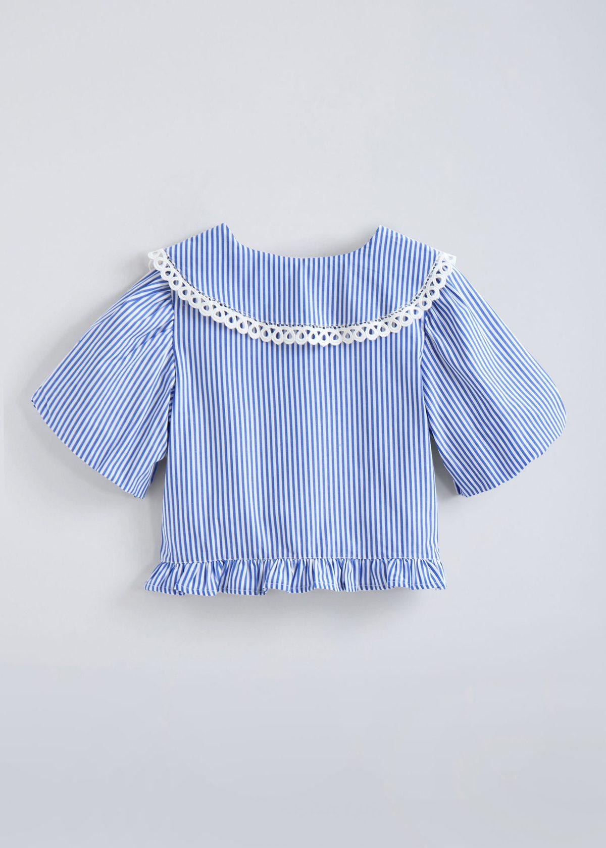 Striped Lace Peter Pan Collar Blouse — view 3