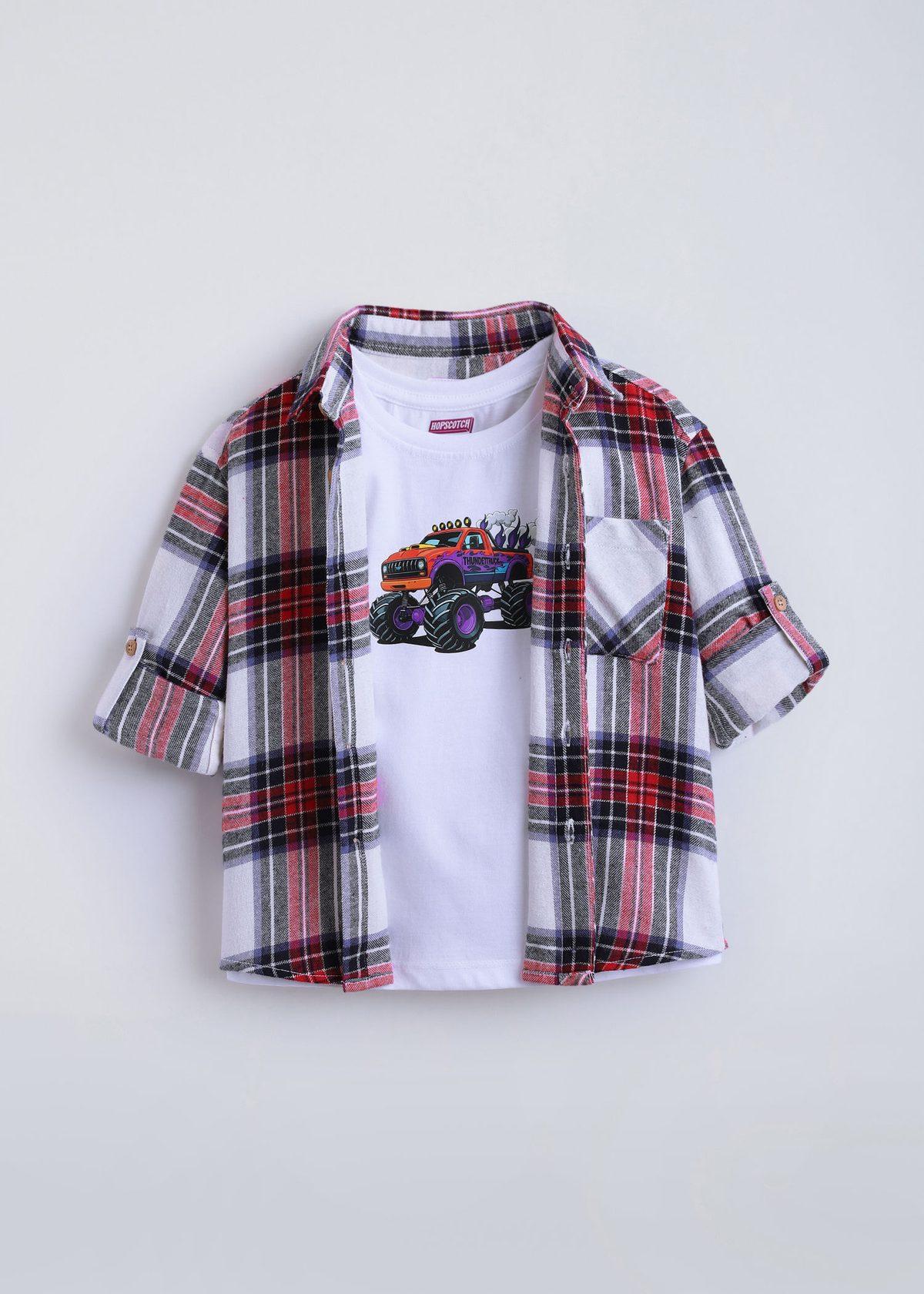 Plaid Cotton Yarn-Dyed Shirt Set
