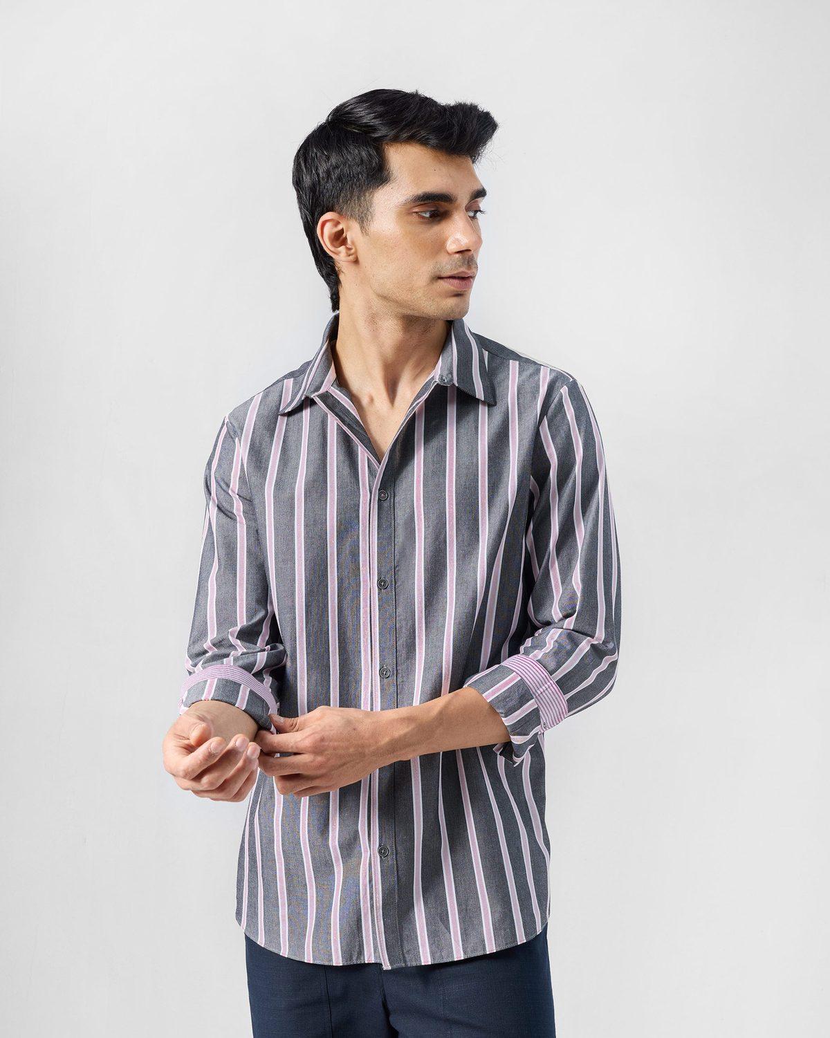 Classic Shirt - Charcoal Pink Striped