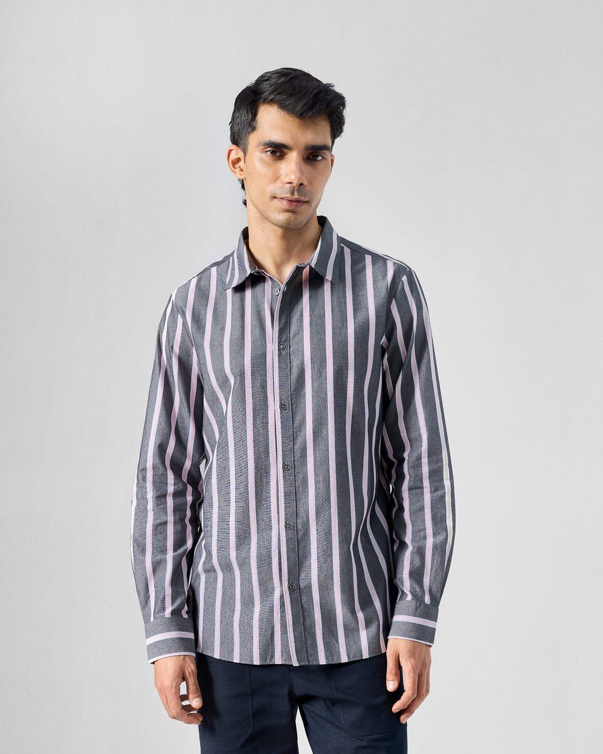 Classic Shirt - Charcoal Pink Striped — view 3