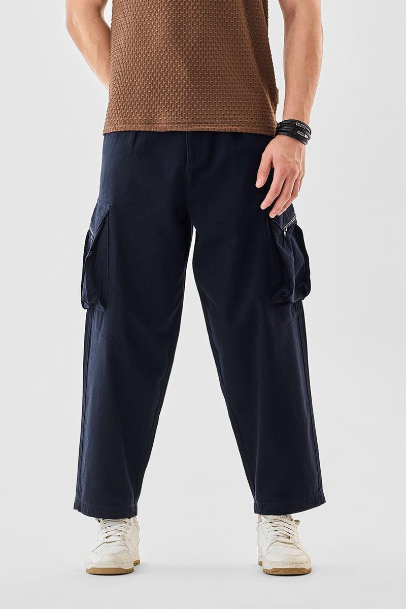 Straight Fit Cargo Pants - Navy