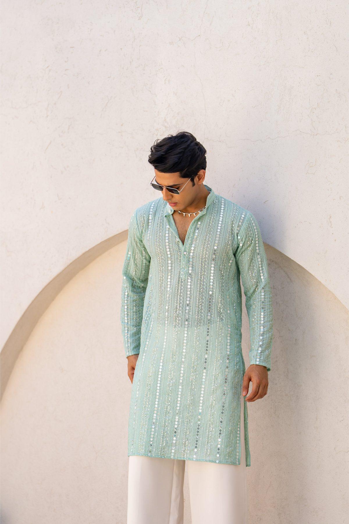 Sea Green Sequin Embroidered Kurta