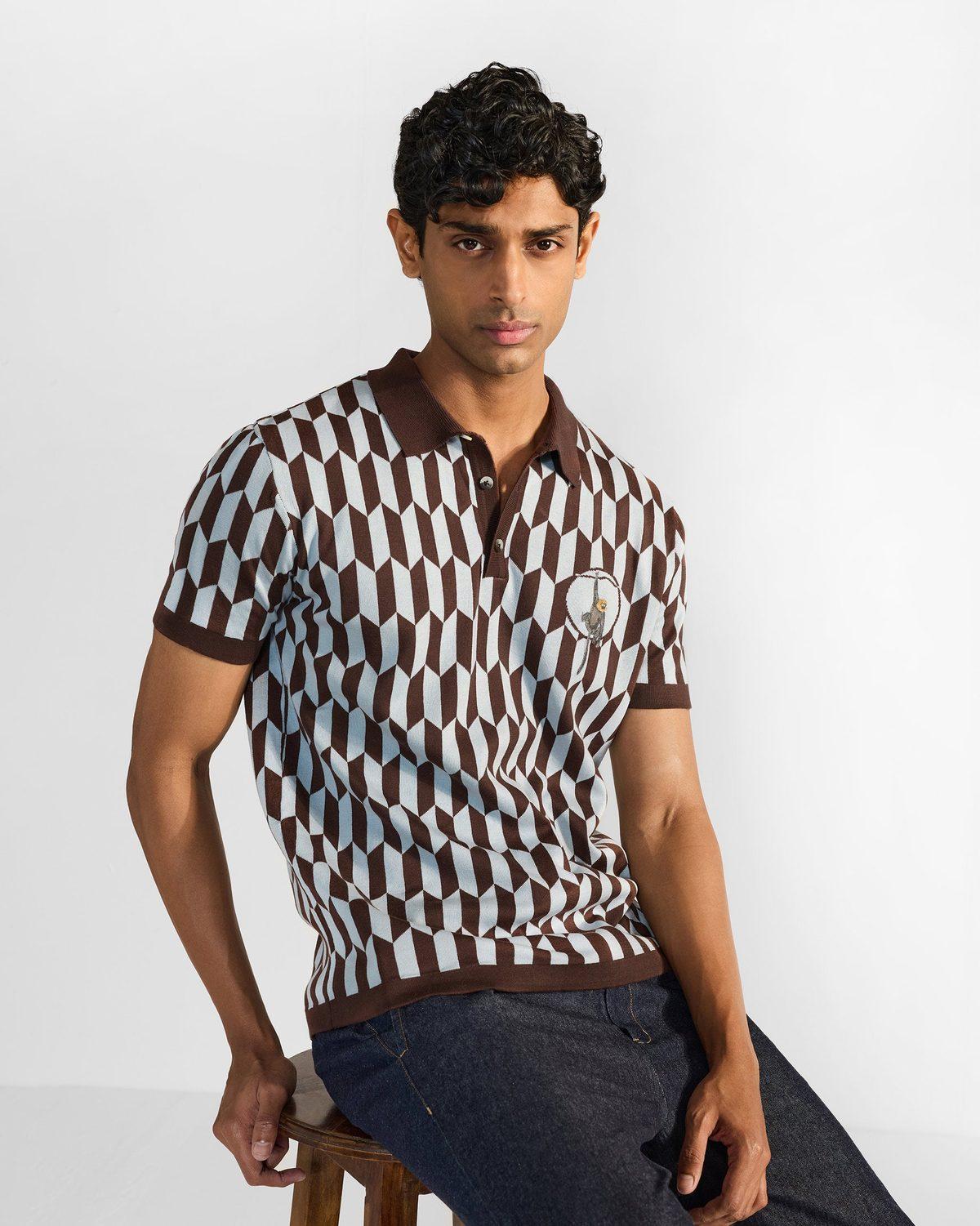 Langur Polo T-Shirt - Brown Light Grey