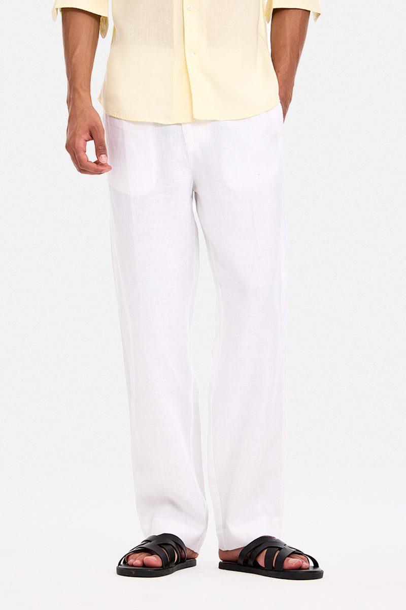 Linen Straight Fit Trousers - White