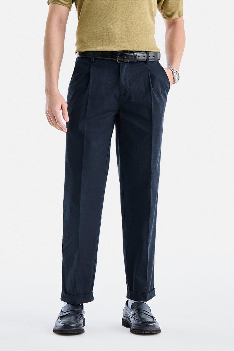 Navy Pleated Chinos