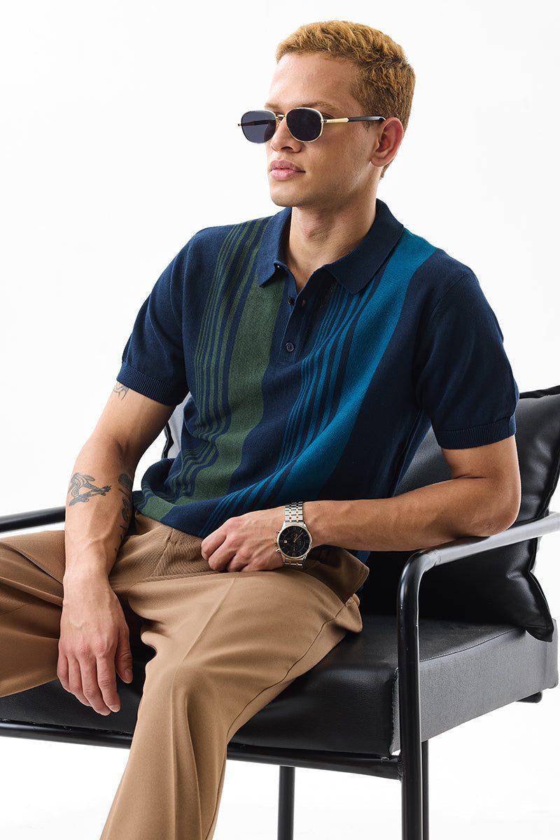 Navy Stripes Slim Fit Polo T-Shirt