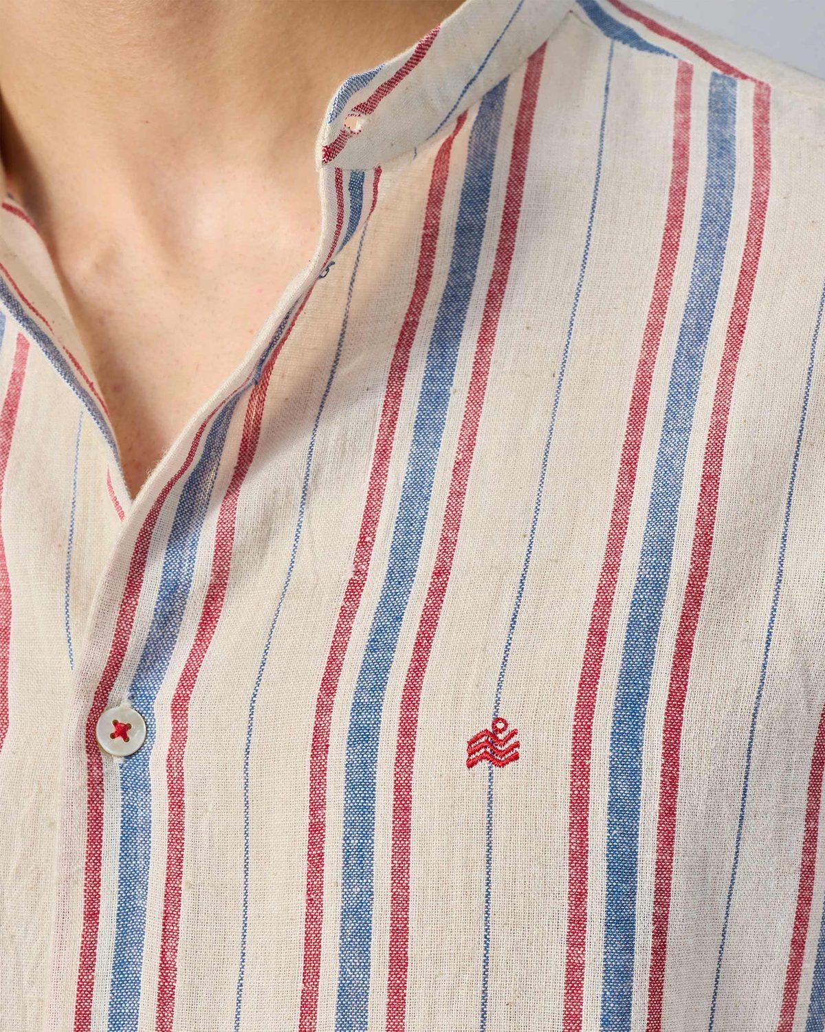 Nawab Shirt - Ivory Red Striped — view 3
