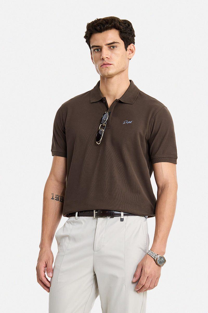 Textured Polo T-Shirt - Brown