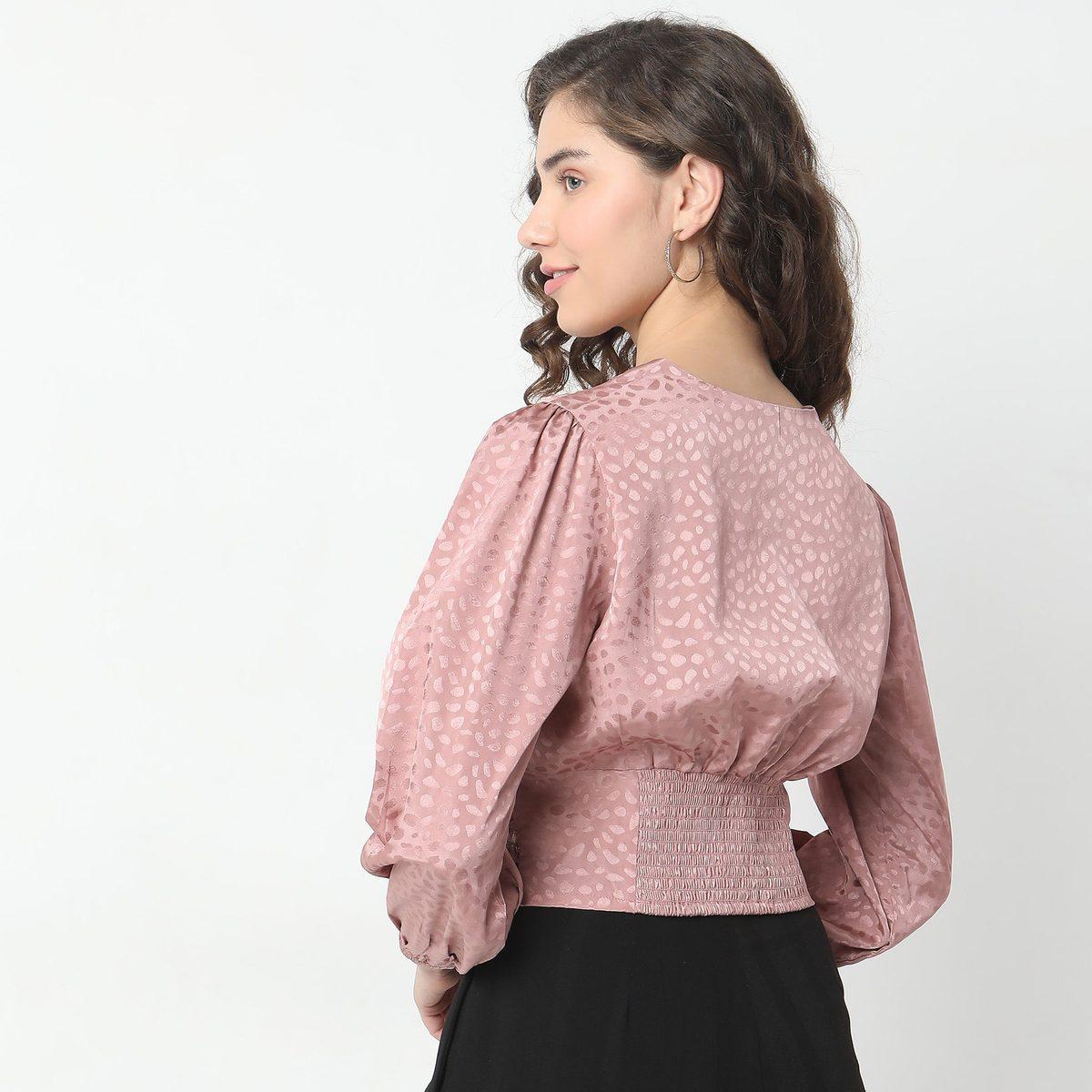 Slim Fit Jacquard Top - Pink — view 3