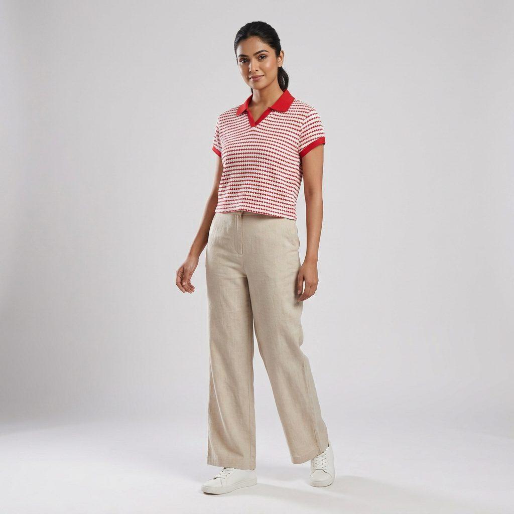Striped Cropped Polo T-Shirt