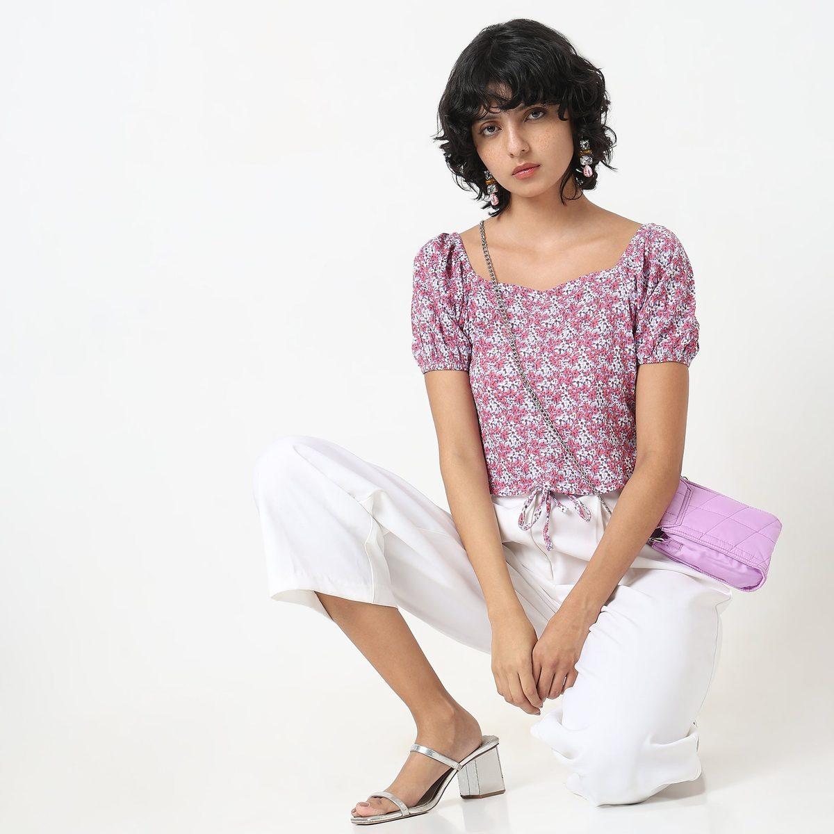 Slim Fit Printed Top - Violet