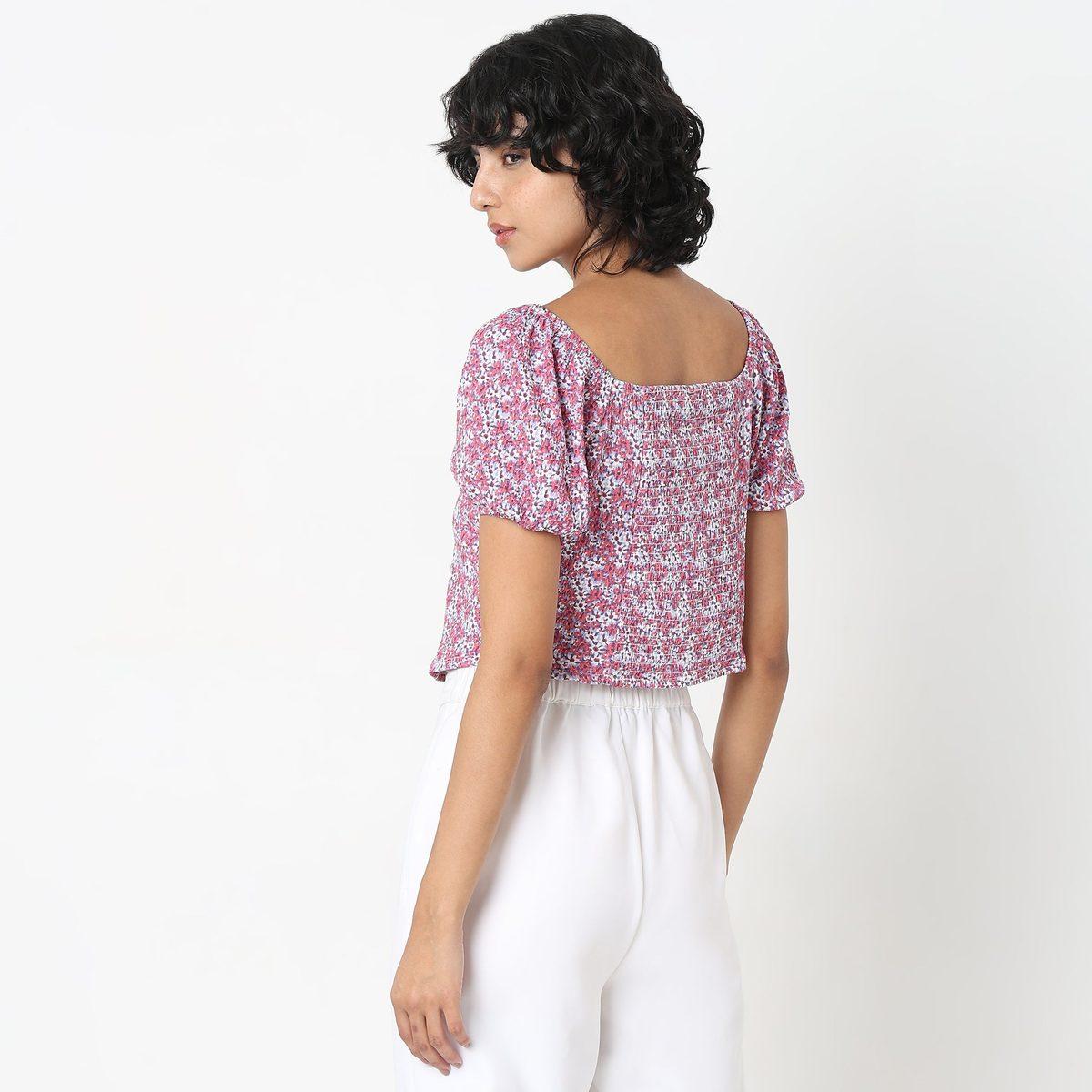 Slim Fit Printed Top - Violet — view 3