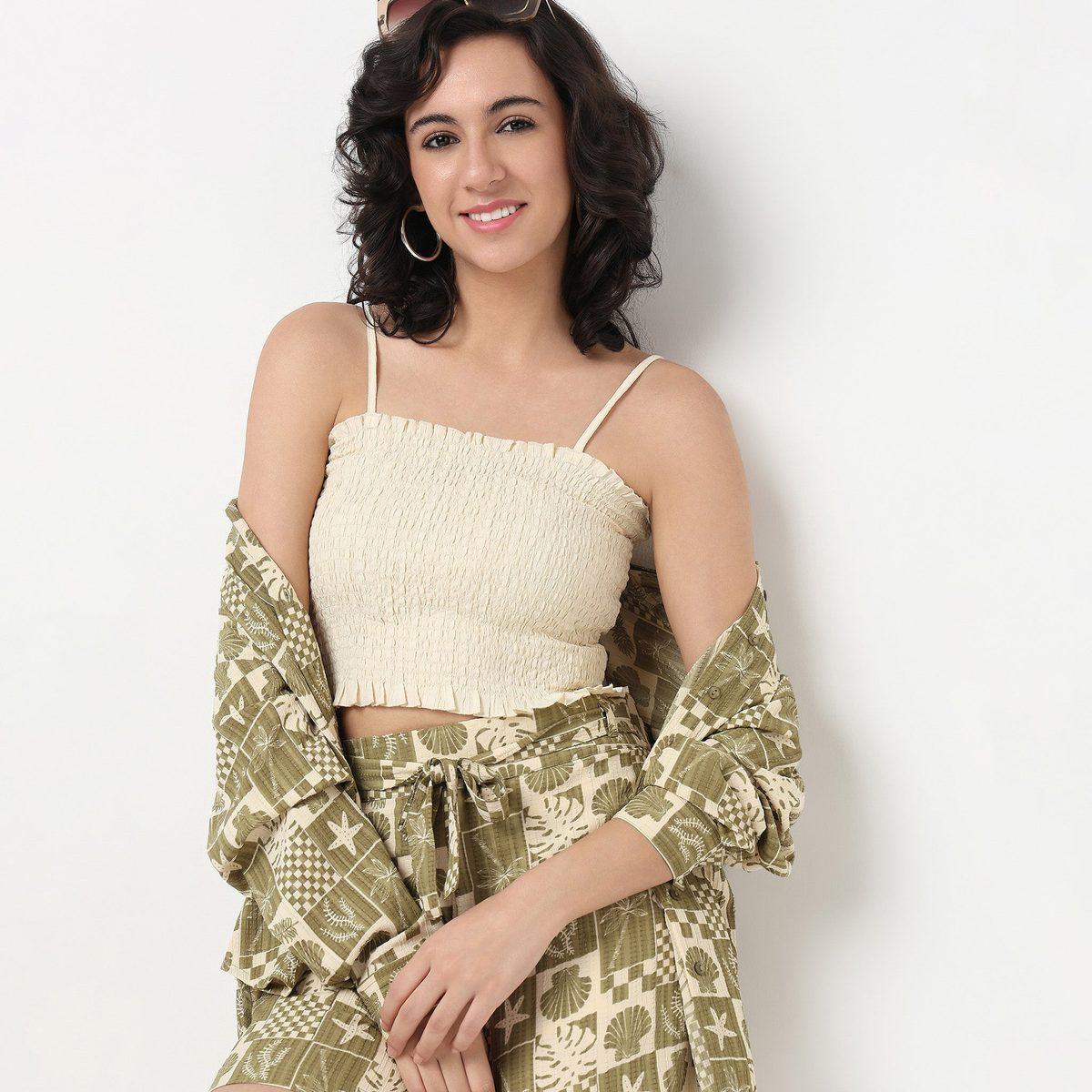 Textured Square Neck Crop Top